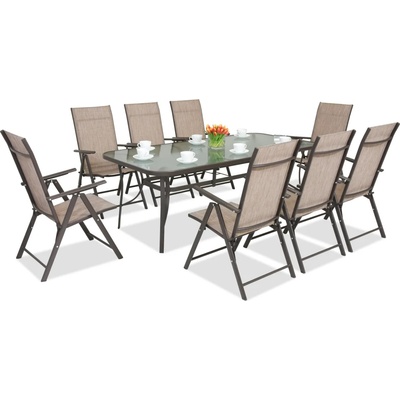 Garden Point Трапезни мебели от стомана Modena/Rosario за 8 души с голяма маса 200 cm Garden Point, кафяви (GAP391-8)