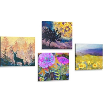 Set obrazů imitace olejomalby jelena v přírodě - 4x 40x40