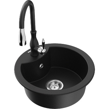 Mexen Diego гранитна мивка с 1 отделение и кухненски смесител Savita, черен - 6512-77-672601-70 (6512-77-672601-70)