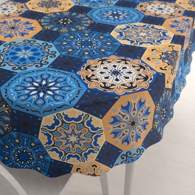 Biante bavlna oválny obrus Sandra SA-448 Modro-oranžové marocké dlaždice 50x100 cm