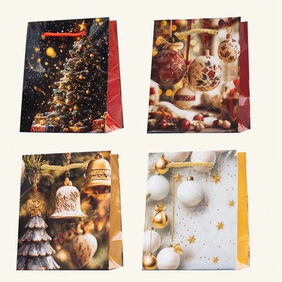 4 kusy Vianočná papierová taška na darček MINI 11 x 13 x 6,5 cm