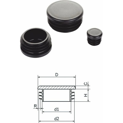 Vnútorná krytka ø 32mm čierna plastová guľatá