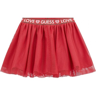 GUESS Червена мрежеста пола за мини момиче с ластик с бели надписи Guess Love