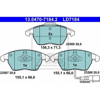Sada brzdových platničiek, vždy 4 kusy v sade ATE 13.0470-7184.2 (13047071842)