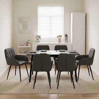vidaXL Обедени столове 6 pcs Изкуствена Черно 56, 5 x 50 x 86 см (3428189)