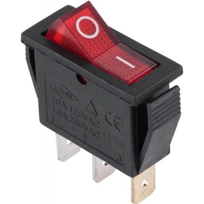 Prepínač kolískový 3pin 230V červený