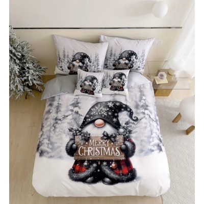 TiaHome 3 dielne Vianočné flanel obliečky 3D polycotton Sivý Trpaslík 200x140 90x70