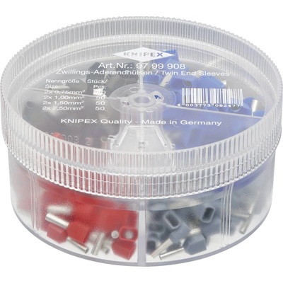 Knipex 97 99 908 sada 2násobných dutiniek 0.75 mm², 1 mm², 1.5 mm², 2.5 mm² čiastočne izolované sivá, červená, čierna, modrá 200 ks; 97 99 908