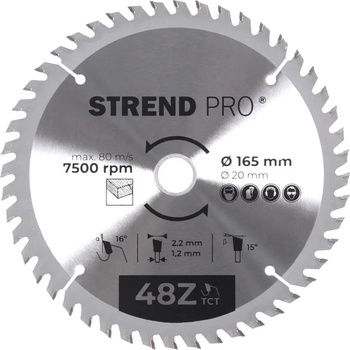 Kotúč Strend Pro TCT 165x2.2x20/16 mm 48Z, na drevo, pílový, SK plátky