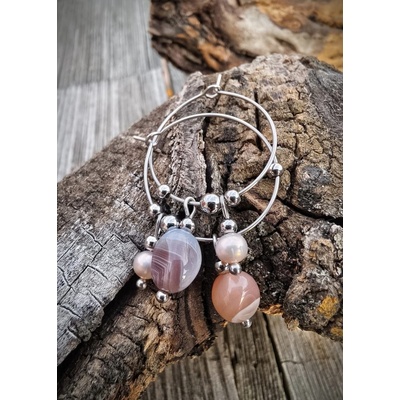 Katyba náušnice Říční perla s Achátem v kruhu 0504