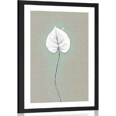 Plakát s paspartou osamělý list - 60x90 silver