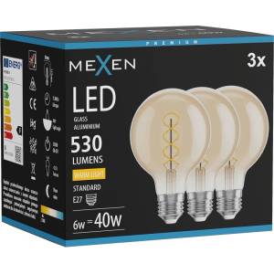 Mexen Vintis 3x LED спирална нажежаема крушка E27, G80, 6W, Топла - 2700K, 530 lm, кехлибар (L165-E27-0627-50x03)