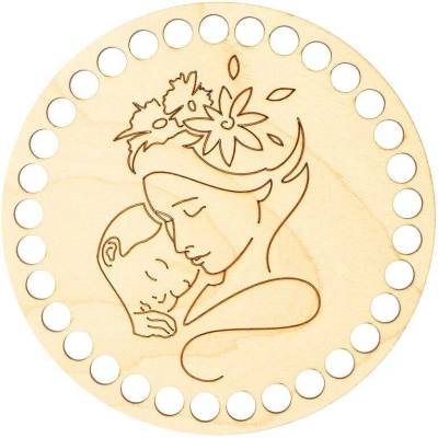 Natana dřevěné dno na košík kruh Matka s miminkem 15cm NAT081