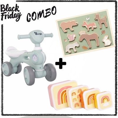 BF Combo: Bo Jungle: Музикално колело "Синьо" + Jabadabado: Дървен пъзел - Горски животни + A little lovely company: Сет от 4 кутии за храна (дизайн по избор) (BJ-B920050+JB-T278+SBSERA41)