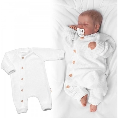Baby Nellys Pletený overálek s kapucí a knoflíčky Hand Made ecru