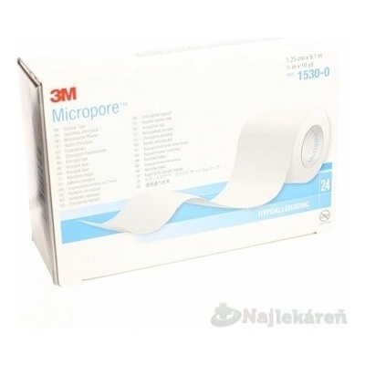3M Micropore náplast papírová bílá cívka 1,25 cm x 9,1 m 24 ks