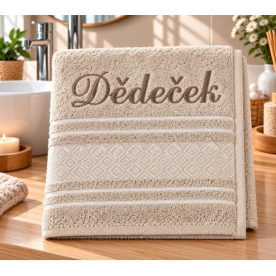 Bellatex froté ručník mozaika se jménem Dědeček 50 x 100 cm béžová