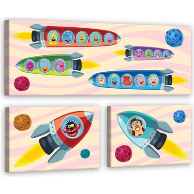 Postershop Obraz na plátně: Vesmírné rakety - set 1ks 80x30 cm a 2ks 37,5x24,8 cm