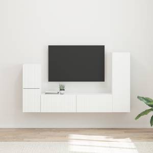 vidaXL Комплект ТВ шкаф 4 бр. Бяло Инженерна дървесина (3409024)