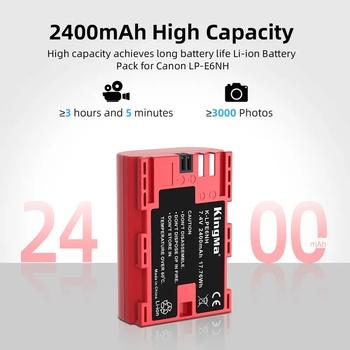 KingMa Батерия LP-E6NH 2400mAh Canon EOS 5D Mark II/III/IV, 5DS, 5DS R, 6D, 6D Mark II, 7D, 7D Mark II, 70D, 80D, 90D, R, R5, R5C, R6, R7, Ra, XC10, XC15, BMPCC 4K, BMPCC 6K (5900114 #4)