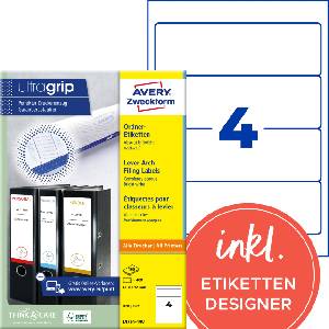 Avery-Zweckform L4761-100 folder spine labels (400 spine labels with ultragrip, 61x192mm on A4, wide/short, self-adhesive, completely opaque, printable folder labels) 100 sheets, white (L4761-100)