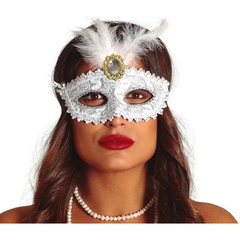 Image 1 of Fiestas Guirca Бяла маска за маскарад с перо