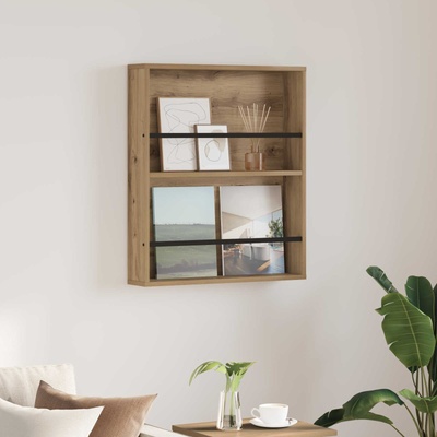 vidaXL Етажерка за списания с рафт Дъб 60 x 12 x 70 см Инженерно дърво (890838)