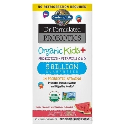 ADC Dr.Formulated PROBIOTICS Organic Kids+ cmúľacie tablety pre deti, s príchuťou melónu 5 miliárd CFU/14 kmeňov 30 ks