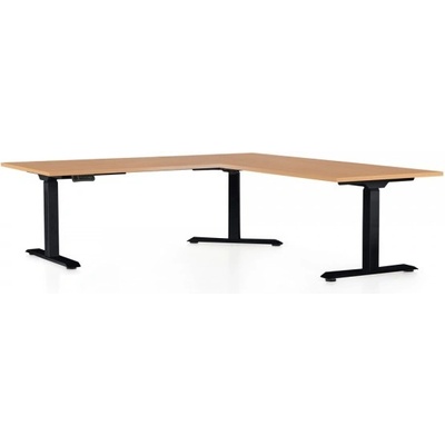Rauman Výškovo nastaviteľný stôl OfficeTech Angle, 180 + 120 cm čierna podnož buk