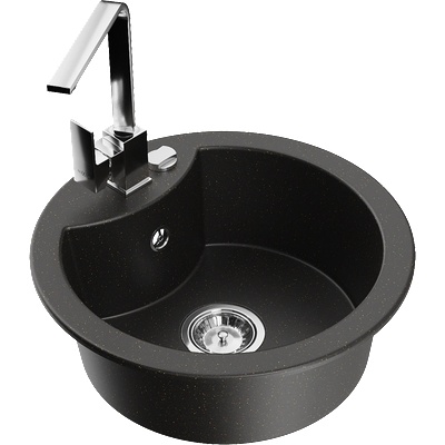 Mexen Diego еднокоморна гранитна мивка с кухненски смесител Rita, черно/златен металик - 6512-75-670300-00 (6512-75-670300-00)