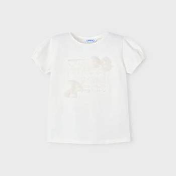 MAYORAL Тениска къс ръкав панделка плумети в мръсно бял цвят за мини момиче Майорал