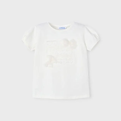 MAYORAL Тениска къс ръкав панделка плумети в мръсно бял цвят за мини момиче Майорал