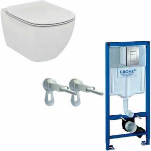 GROHE Комплект тоалетна чиния Ideal Standard Tesi AquaBlade с капак с плавно затваряне и казанче Grohe с клапа Skate Cosmopolitan (T352701+T007901+38772001)