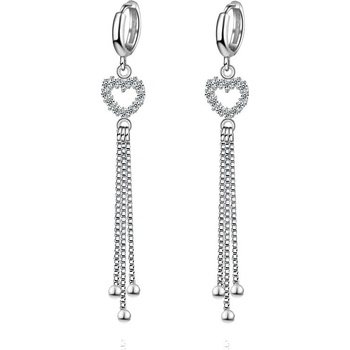 DELIS Дълги сребърни обеци от проба 925, jw959, модел "сърце", с родиево покритие (jw959)