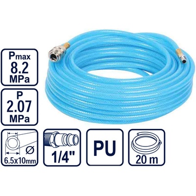 Raider Маркуч за компресор PU 6.5x10мм 20м с бързи връзки 1/4M&F, RAIDER RD-CH02 (089919)