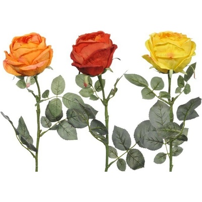 3 ks umelé dekoratívne ruže žltá, červená, oranžová - 74 cm - J-Line by Jolipa