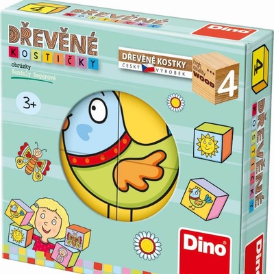 Dino obrázkové kostičky dětičky 4 kostky