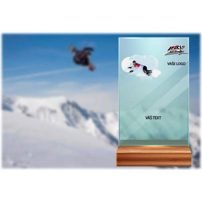 Skleněná trofej na dřevěném podstavci Snowboard Výška: 17 cm