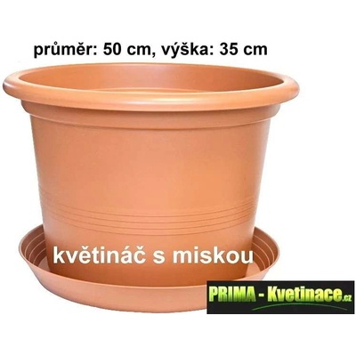 PLASTKON Plastový kulatý květináč 50 cm s miskou – teracota