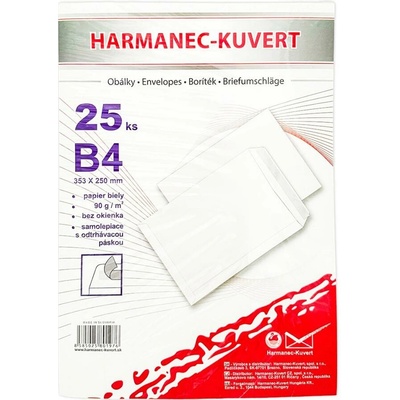 Harmanec-Kuvert Poštové obálky B4 s páskou, biele, 25 ks 90g