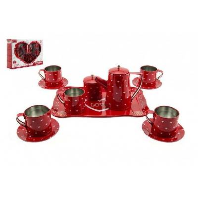 Teddies 00312568 nádobí plechové v krabici sada nádobí červené 14ks
