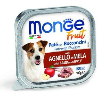 Monge Fruit Paté and Chunkies paštika s jehněčími kousky a jablkem pro dospělé psy 100 g