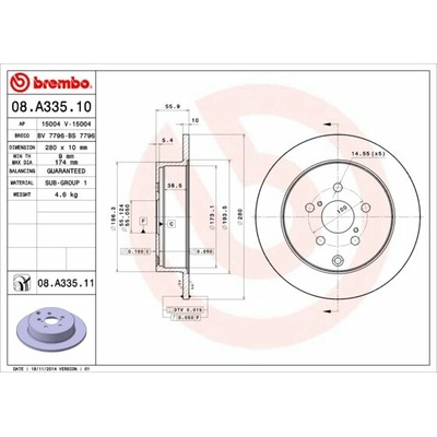 BREMBO brzdový kotúč 08.A335.11, súprava 2 ks