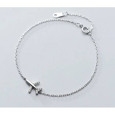 For Silver Stříbrný náramek s přívěskem letadla a zirkony – Stříbro 925