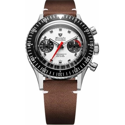 Nivada Grenchen Chronomaster White Panda - Brown leather White Stitching