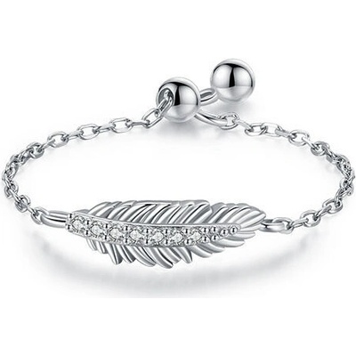 Meucci stříbrný řetízkový prsten s pírkem SYR097