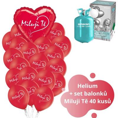 balonky.cz Helium 50 set srdíčko Miluji Tě + balónky Miluji Tě