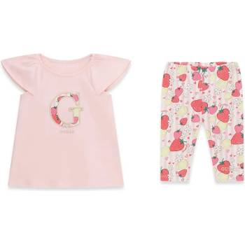 Guess Розова тениска с G за мини момиче с раиран клин плодове Guess