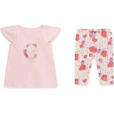 Guess Розова тениска с G за мини момиче с раиран клин плодове Guess