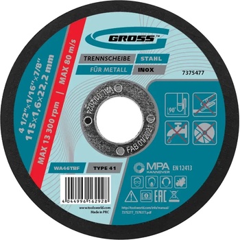 GROSS Диск за рязане на метал Gross - 115 x 1, 6 x 22, 2 мм (7375477)